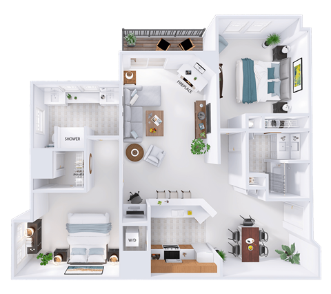 Floor plan for 2 beds, 2 baths, 1317 sqft
